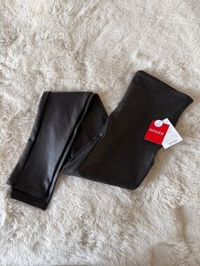 SPANX Black Faux-Leather Look Leggings